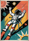 Affiche astronaute cosmique rétrofuturiste