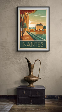 Affiche Cathédrale et fleuve style Art déco Nantes