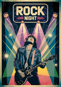 Affiche Night Musicien Guitare Rétro Années 70 Rock