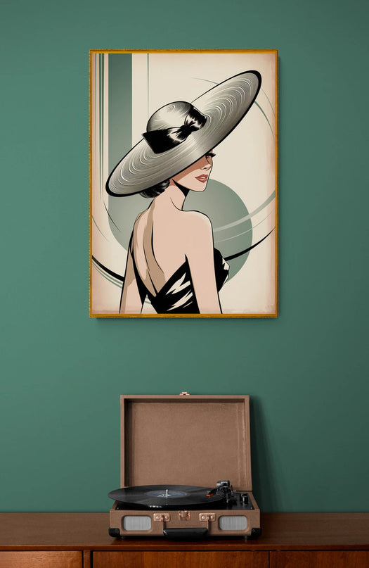 Affiche vintage femme avec chapeau élégant