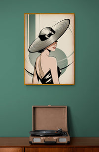 Affiche femme élégante chapeau voilette Art déco