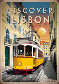 Affiche Tramway jaune vintage art déco Lisbonne