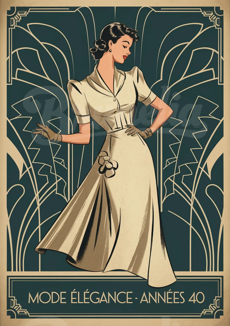 Affiche élégance femme années 1940 style Art Déco