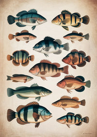 Affiche poissons, planche naturaliste vintage