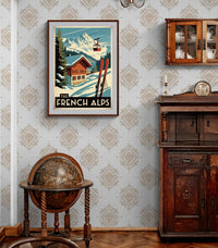 Affiche retro station de ski alpin French Alps