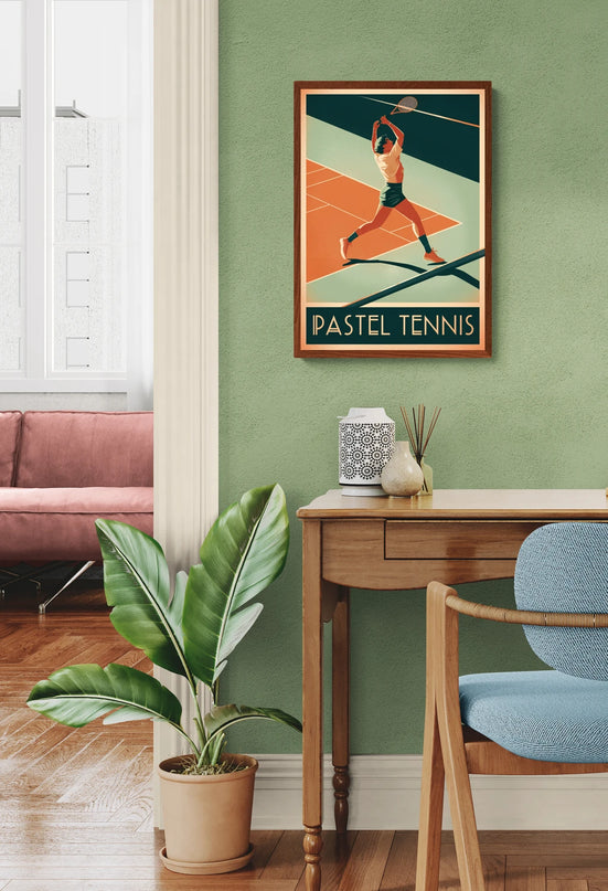 Affiche vintage ambiance rétro court de tennis