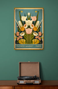 Affiche Flower Market Paris art déco tropical teal doré