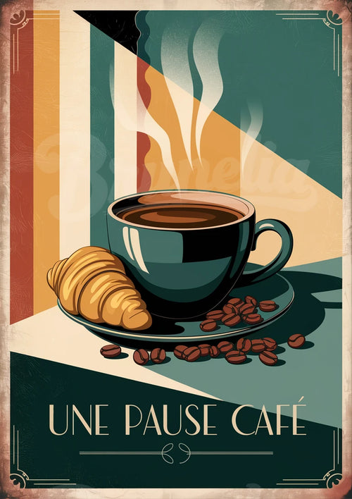 Affiche pause café moment convivial style Art déco