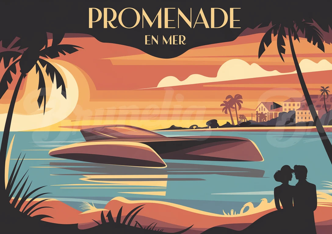 Affiche promenade maritime vintage