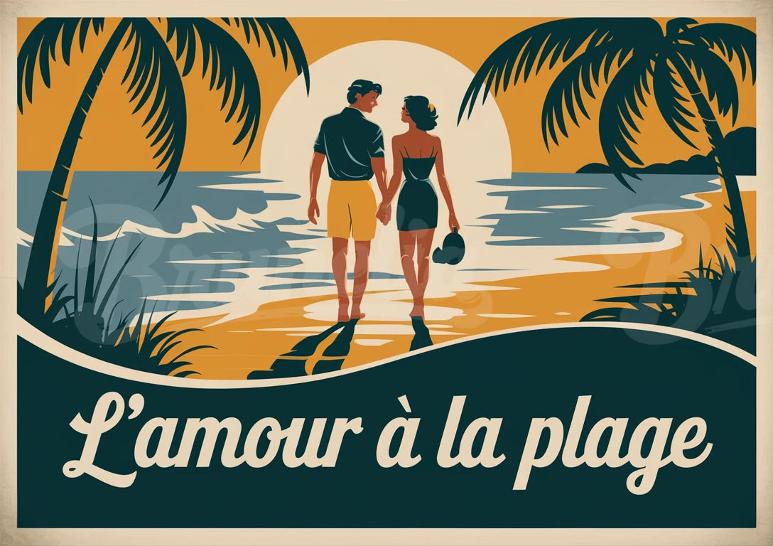 affiche vintage amour et plage