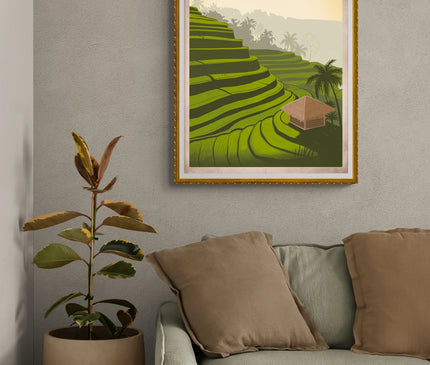 Affiche paysage rizière rétro Bali