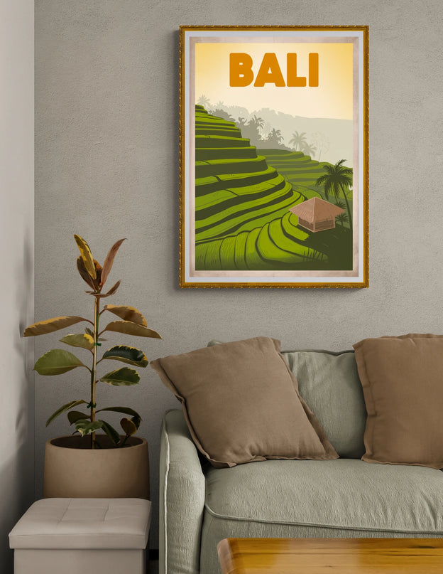 Affiche paysage rizière rétro Bali