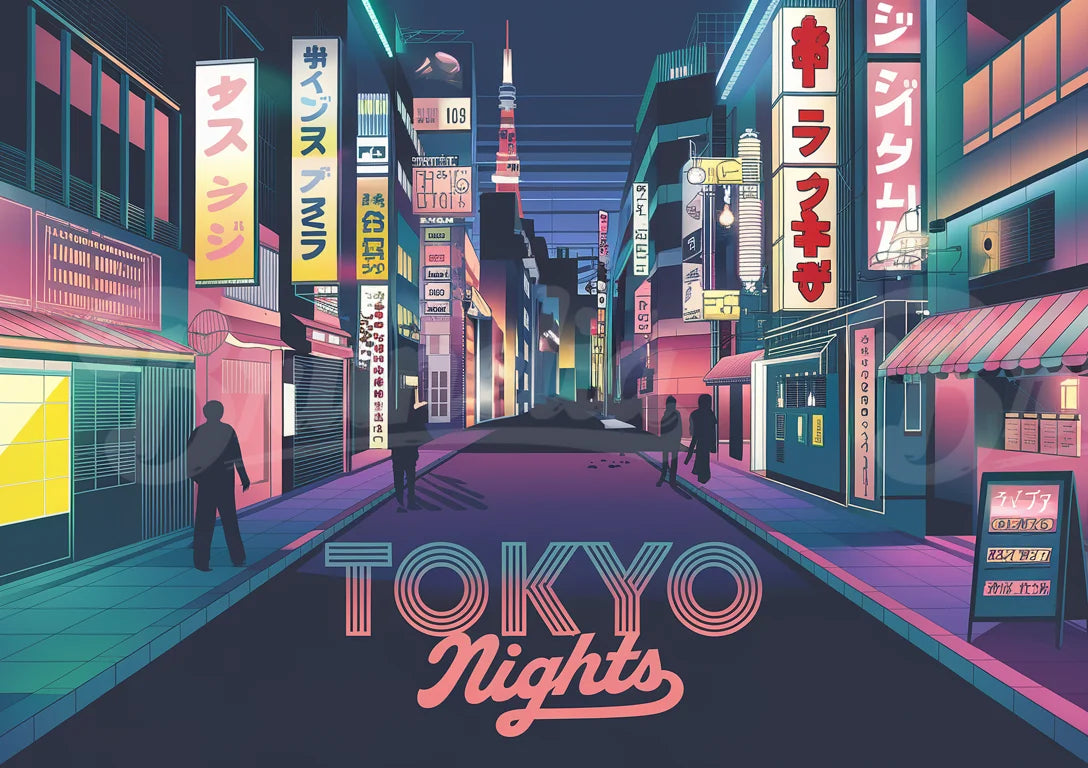 Affiche ambiance nocturne rétro Tokyo