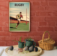 Affiche joueur de rugby en action style art déco