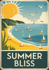 Affiche Summer Bliss baie côtière voiliers Art Déco