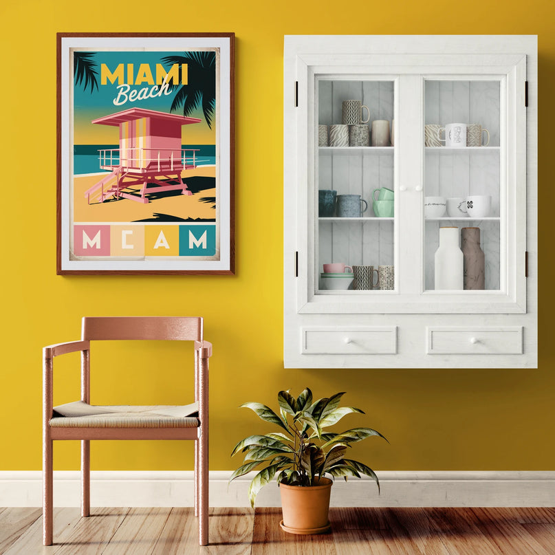 Affiche cabines sauveteurs vintage Miami