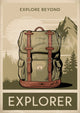 Affiche Explorer sac à dos montagne vintage