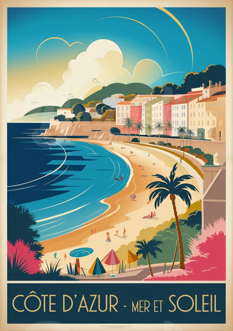 Affiche Côte d'Azur Mer et Soleil style Art déco