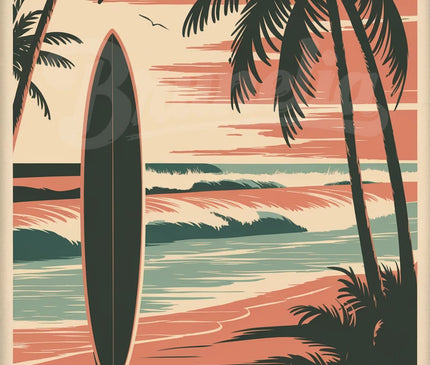 Affiche vintage surf et palmier