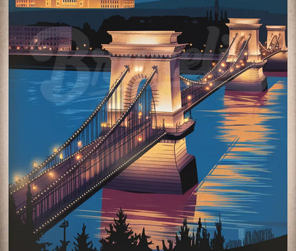 Affiche pont suspendu Budapest vintage