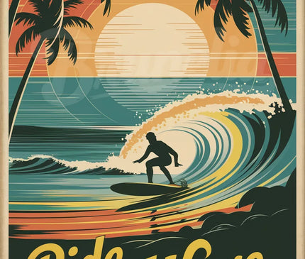 Affiche vintage surf et nature sauvage