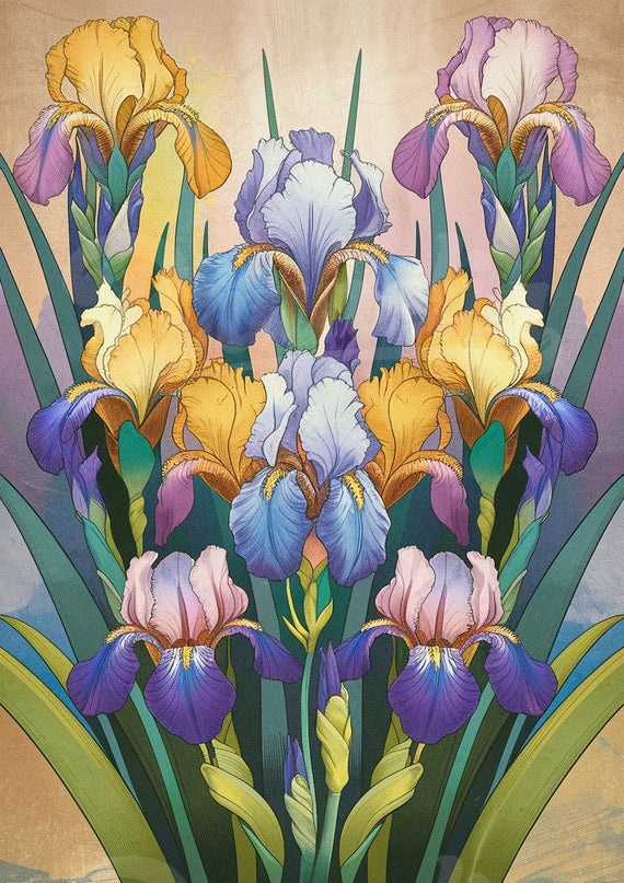 Affiche vintage iris en pleine floraison