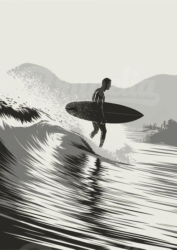 affiche surf vintage noir et blanc 2