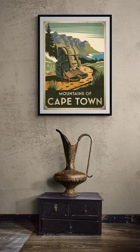 Affiche randonnée montagne Le Cap vintage