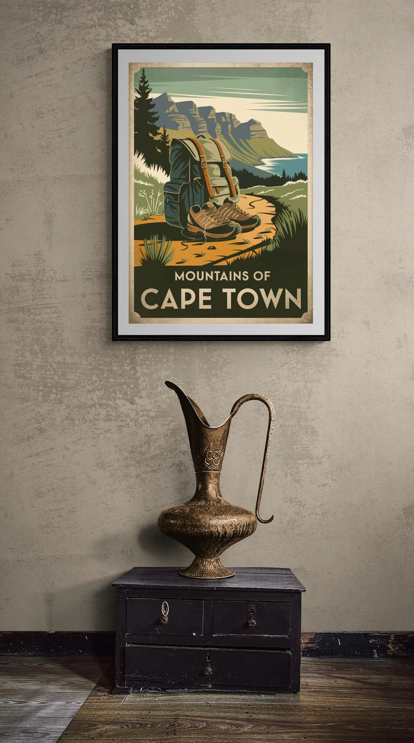 Affiche randonnée montagne Le Cap vintage
