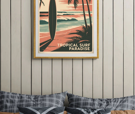 Affiche vintage surf et palmier