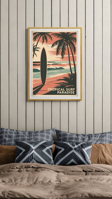 Affiche vintage surf et palmier
