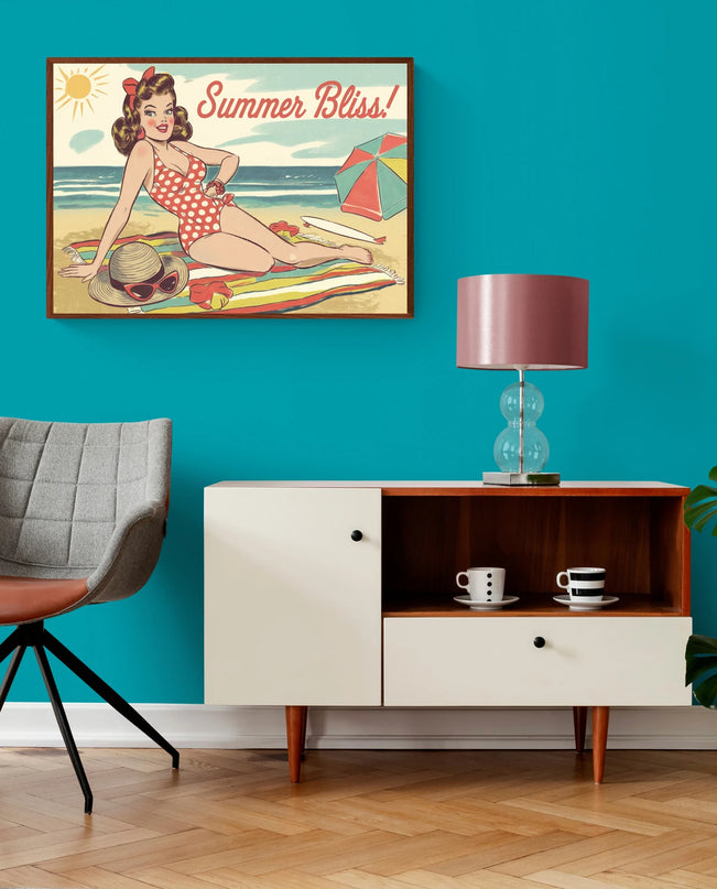 Affiche pin-up et mer vintage