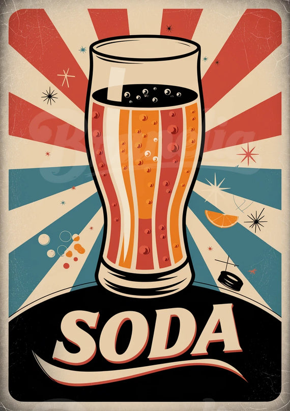 Affiche verre soda ancien