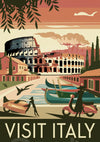 Affiche Rome gondole Vespa style rétro Italie