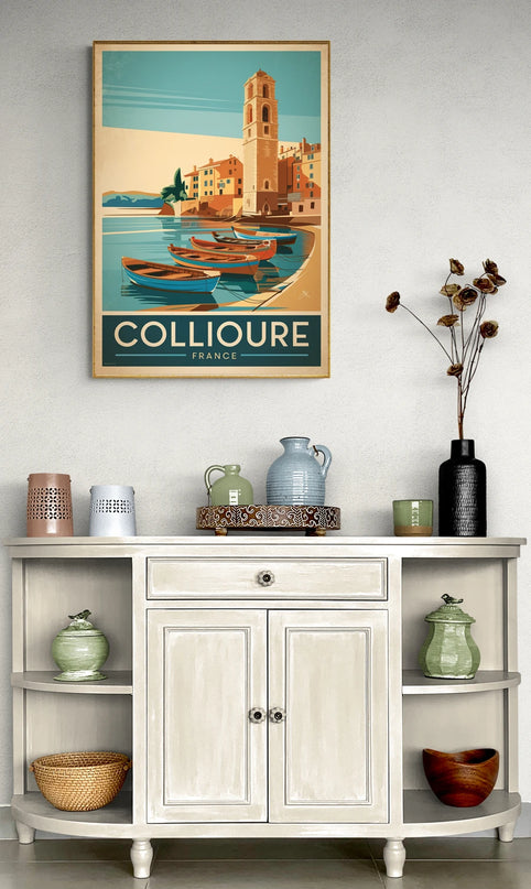 Affiche peinture artistique Collioure rétro