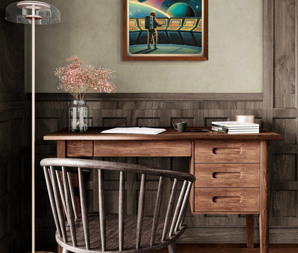 Affiche vintage contrôle spatial rétro