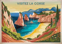 Affiche touristique Corse baies turquoise falaises roses