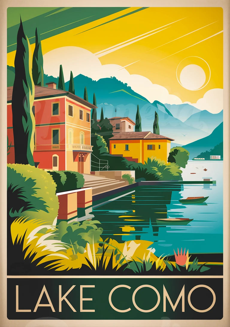 Affiche Lac de Côme style rétro années 1930