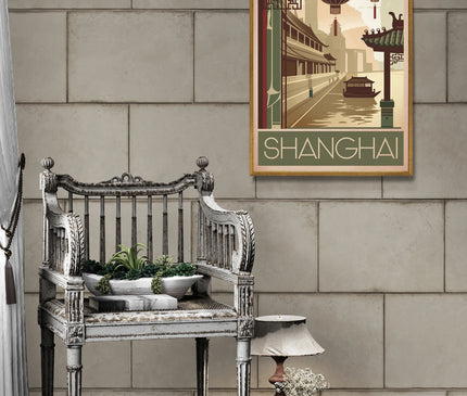 Affiche quartier ancien Shanghai vintage