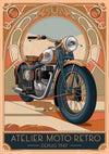 Affiche Atelier Moto Retro années 1940 style Art Déco
