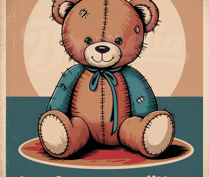 Affiche ours en peluche usé rétro