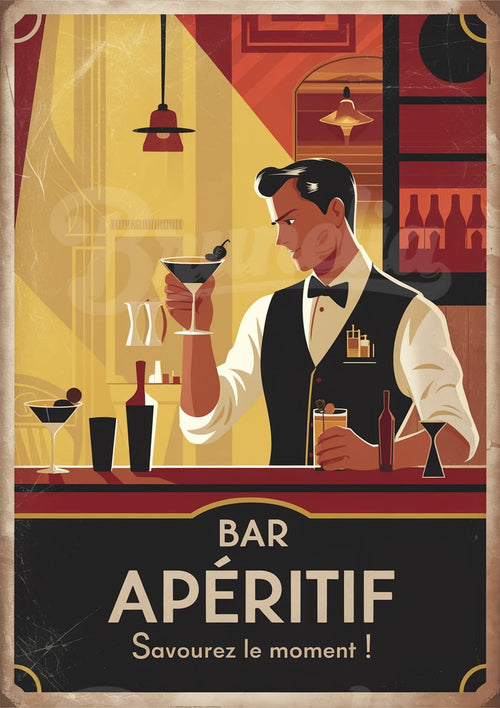 Affiche Barman Élégant – Scène Intime au Comptoir