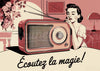 Affiche radio rétro 1950 femme et poste vintage rose
