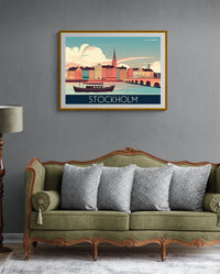 Affiche Stockholm architecture colorée style rétro