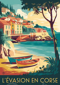 Affiche L'Évasion en Corse Village Côtier Barques