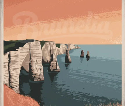 Affiche coucher de soleil Étretat vintage