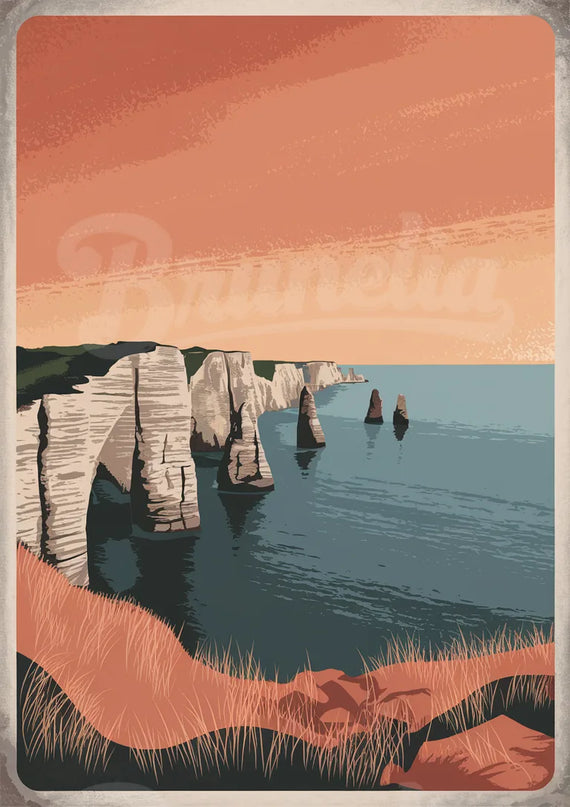 Affiche coucher de soleil Étretat vintage