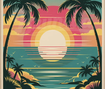 Affiche vintage coucher de soleil éclatant