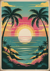 Affiche coucher de soleil tropical palmiers années 70
