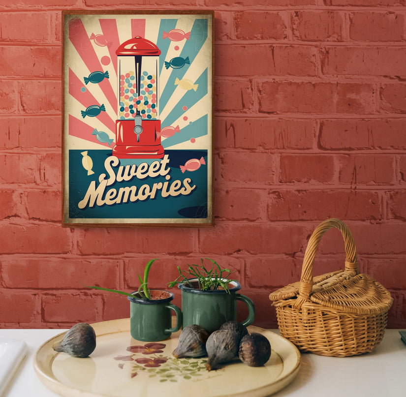 Affiche distributeur bonbons vintage